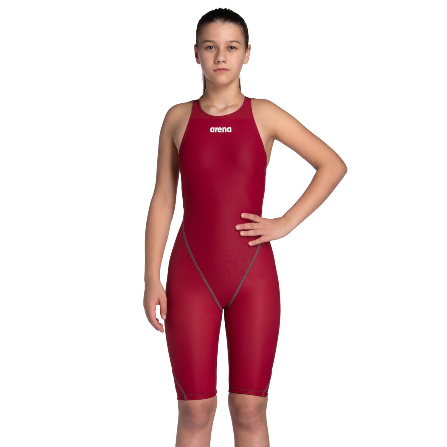 Arena Girls' Powerskin ST Next Racing Suit Open Back Deep Red