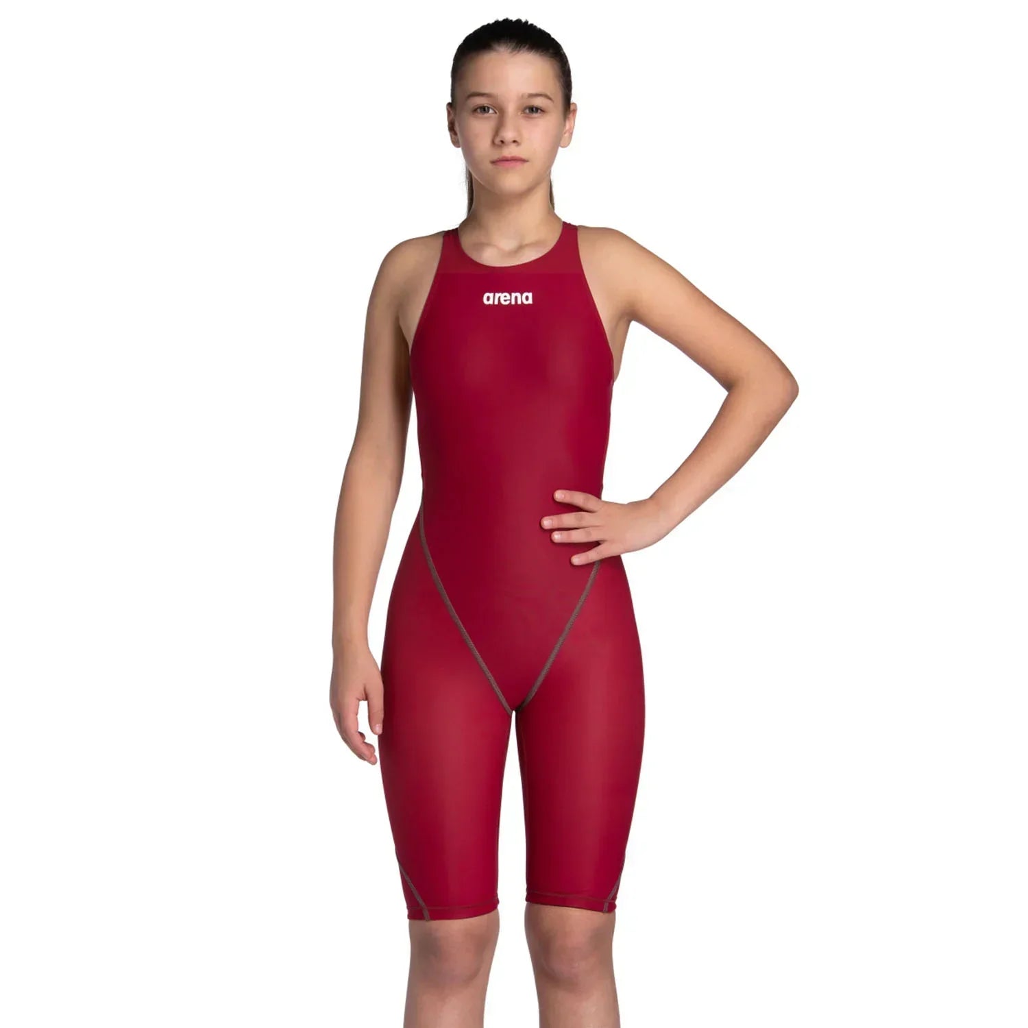 Arena Girls' Powerskin ST Next Racing Suit Open Back Deep Red