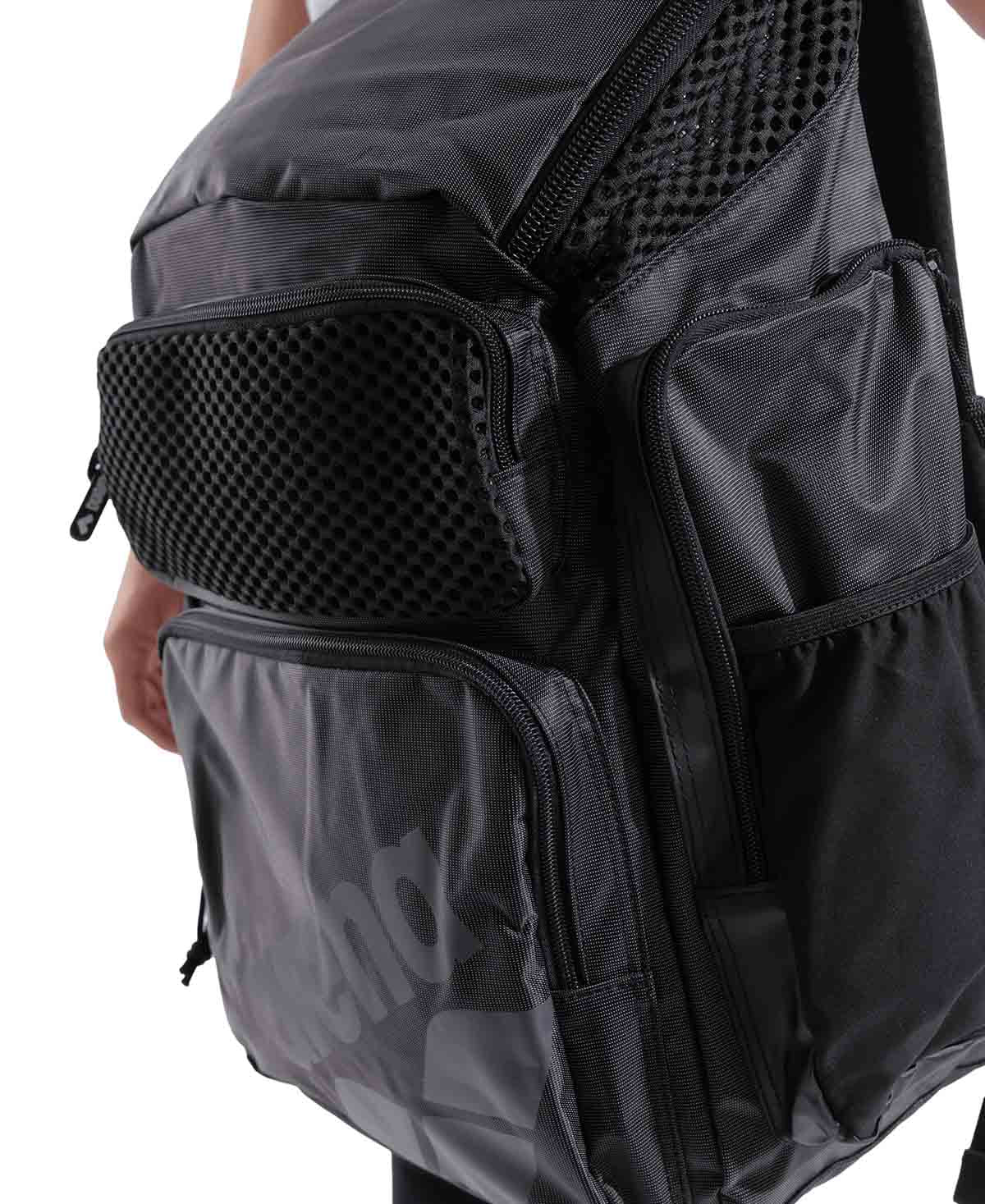arena one go Black backpack with multiple compartments
