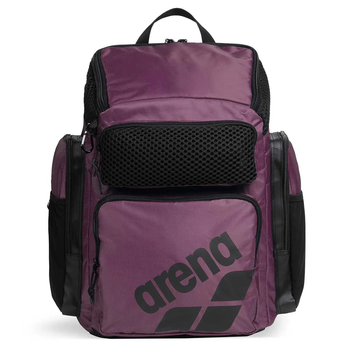 Arena One Go Purple backpack with black accents and Arena logo