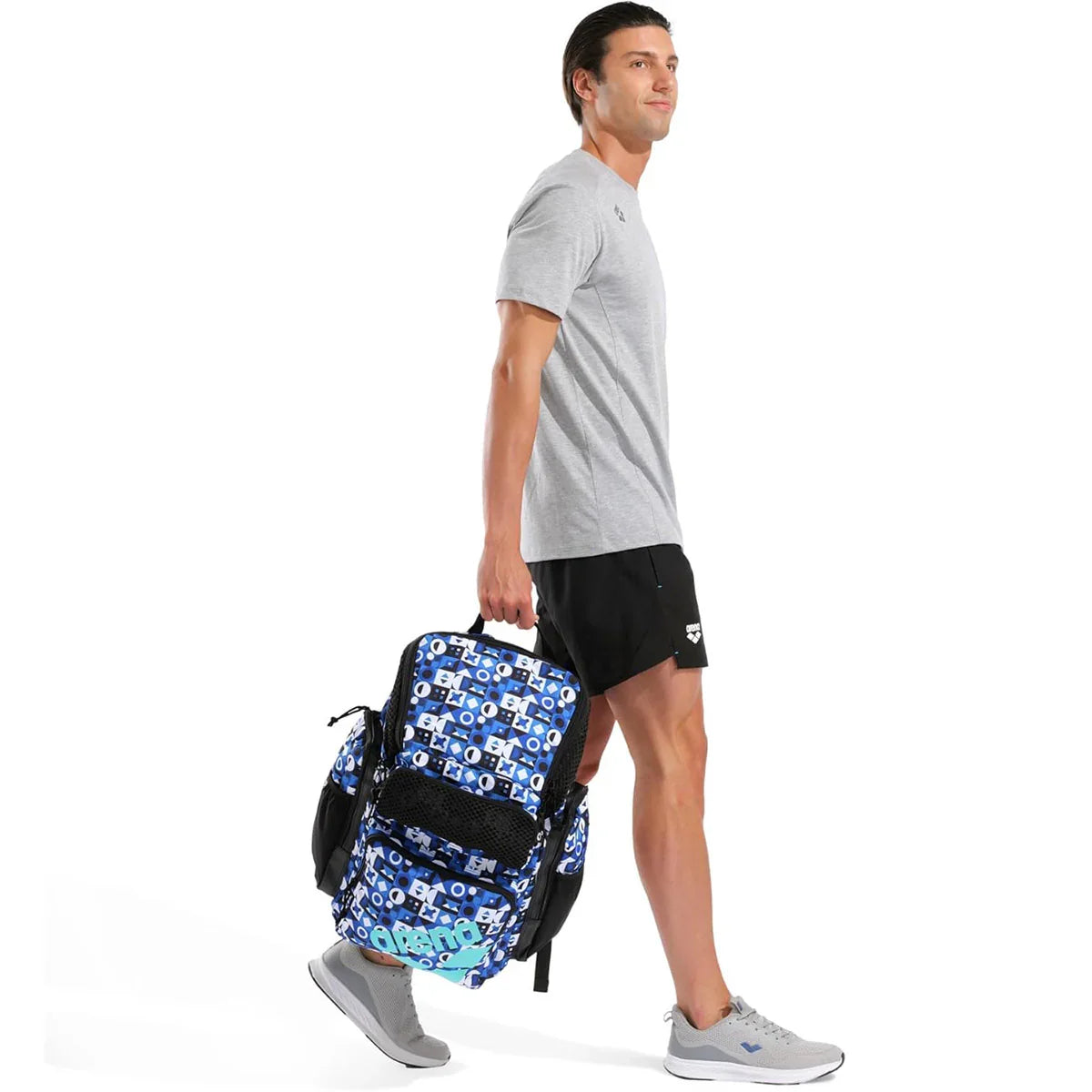 Arena One Go Allover Backpack 45L - Pieces with person