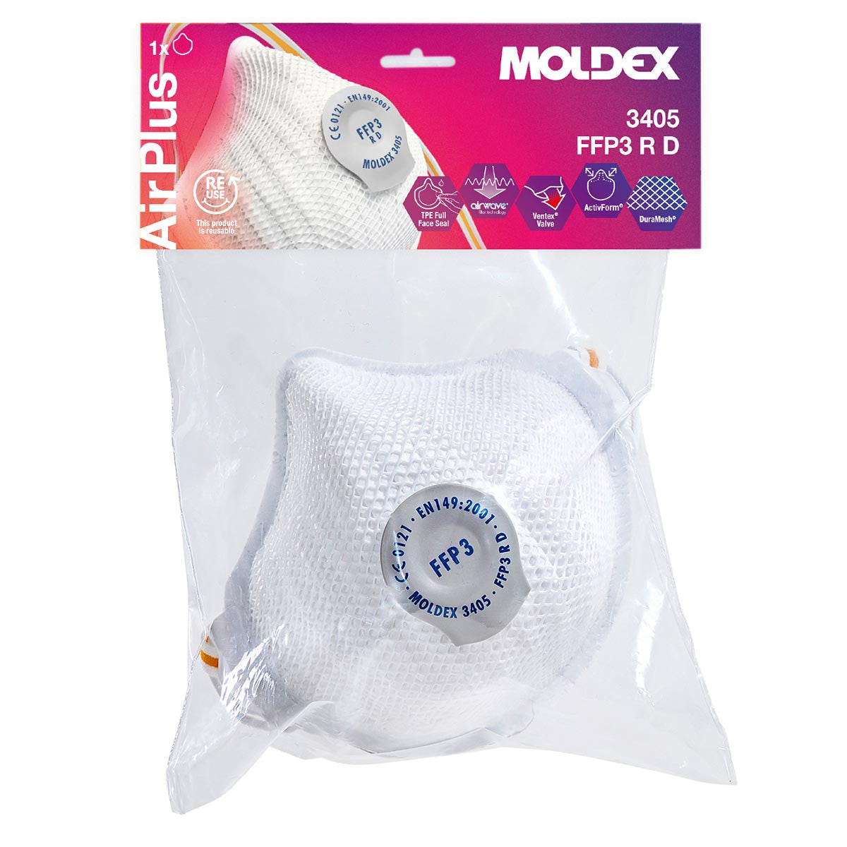 Moldex 3405 FFP3 Air Plus Reusable Masks single pack