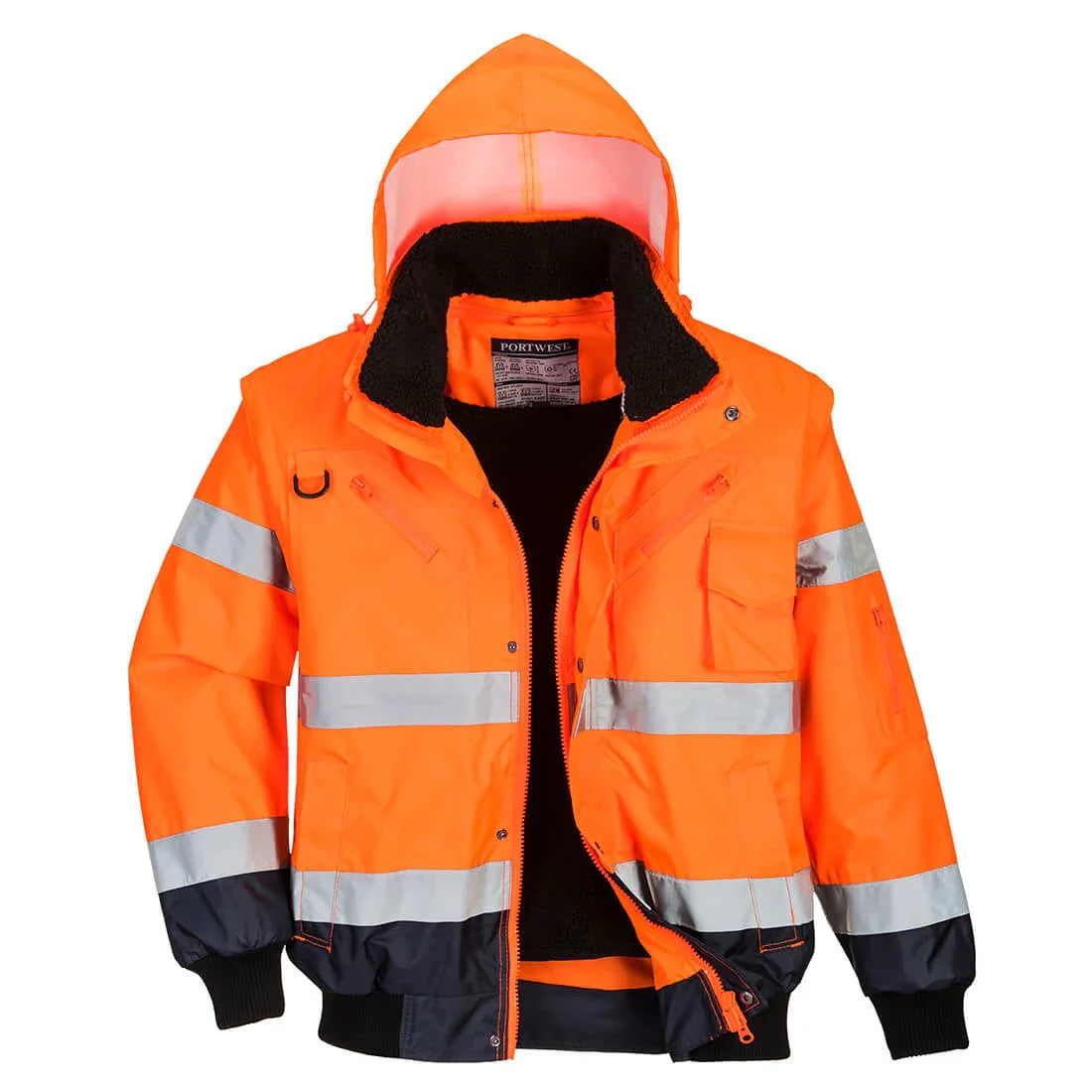 Portwest C465 Hi-Vis 3-in-1 Contrast Bomber Jacket Orange Navy