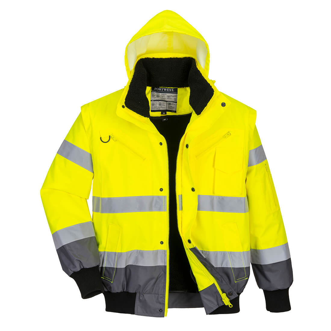 Portwest C465 Hi-Vis 3-in-1 Contrast Bomber Jacket Yellow Grey