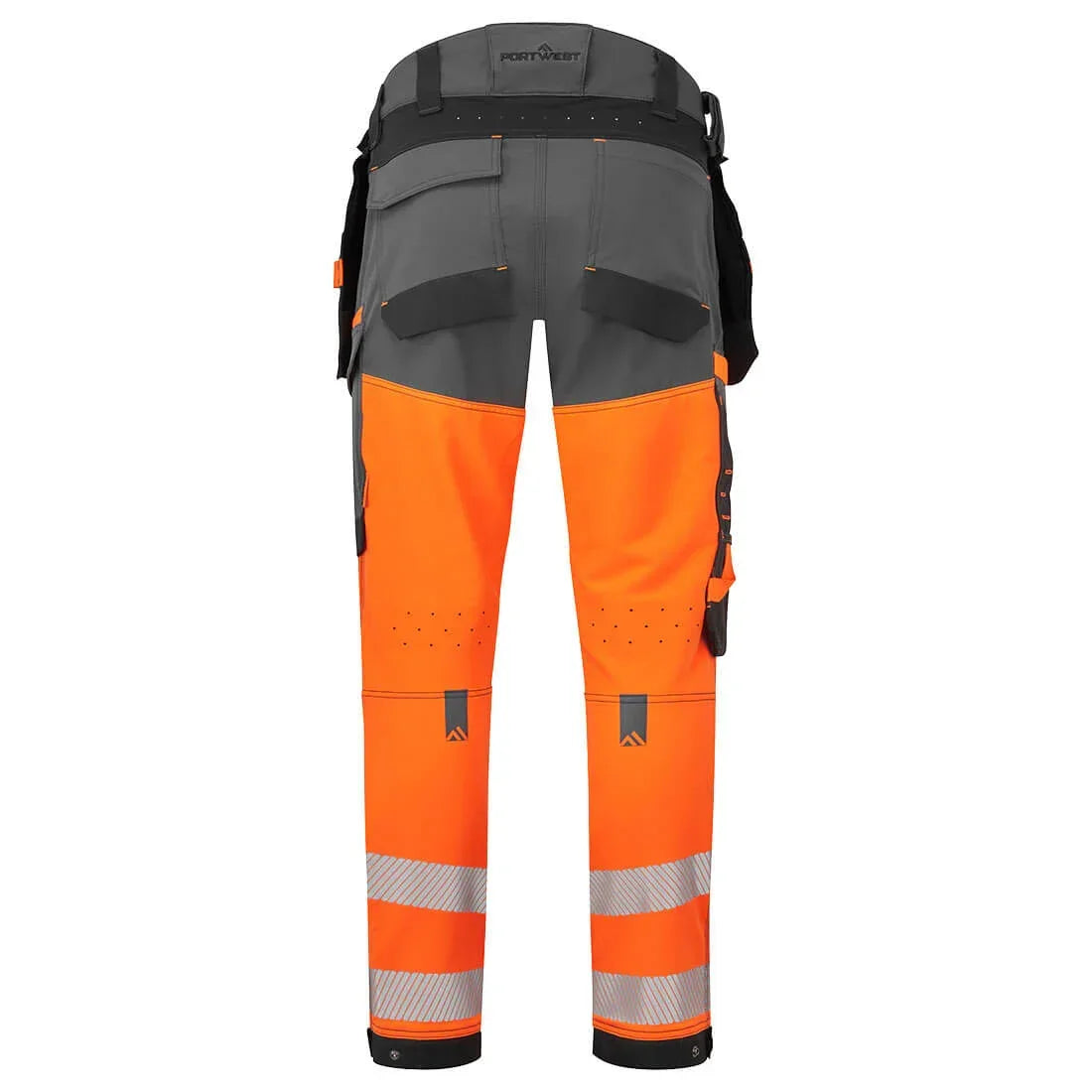 Portwest EV442 EV4 Hi-Vis Stretch Detachable Holster Class 1 Trousers Orange/Metal Grey_B