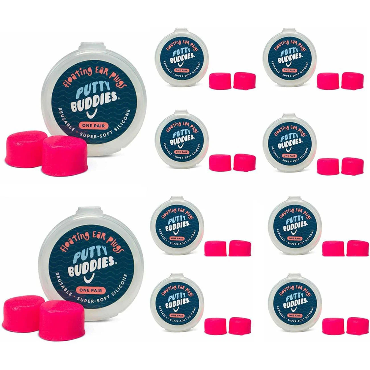 Putty Buddies Floating Swimming Earplugs Hot Pink 10 Pairs_F