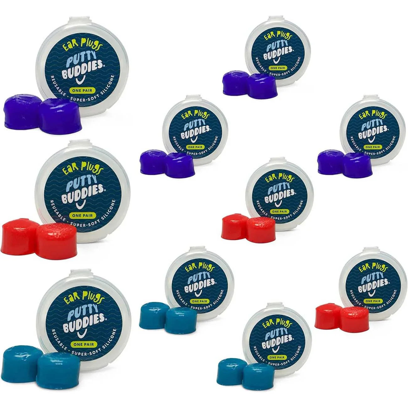 Putty Buddies Original Swimming Ear Plugs Blue/Red/Teal