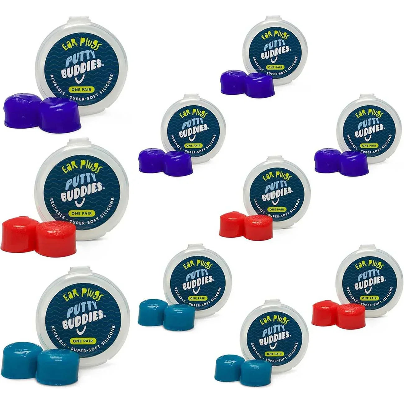 Putty Buddies Original Swimming Ear Plugs Blue/Red/Teal