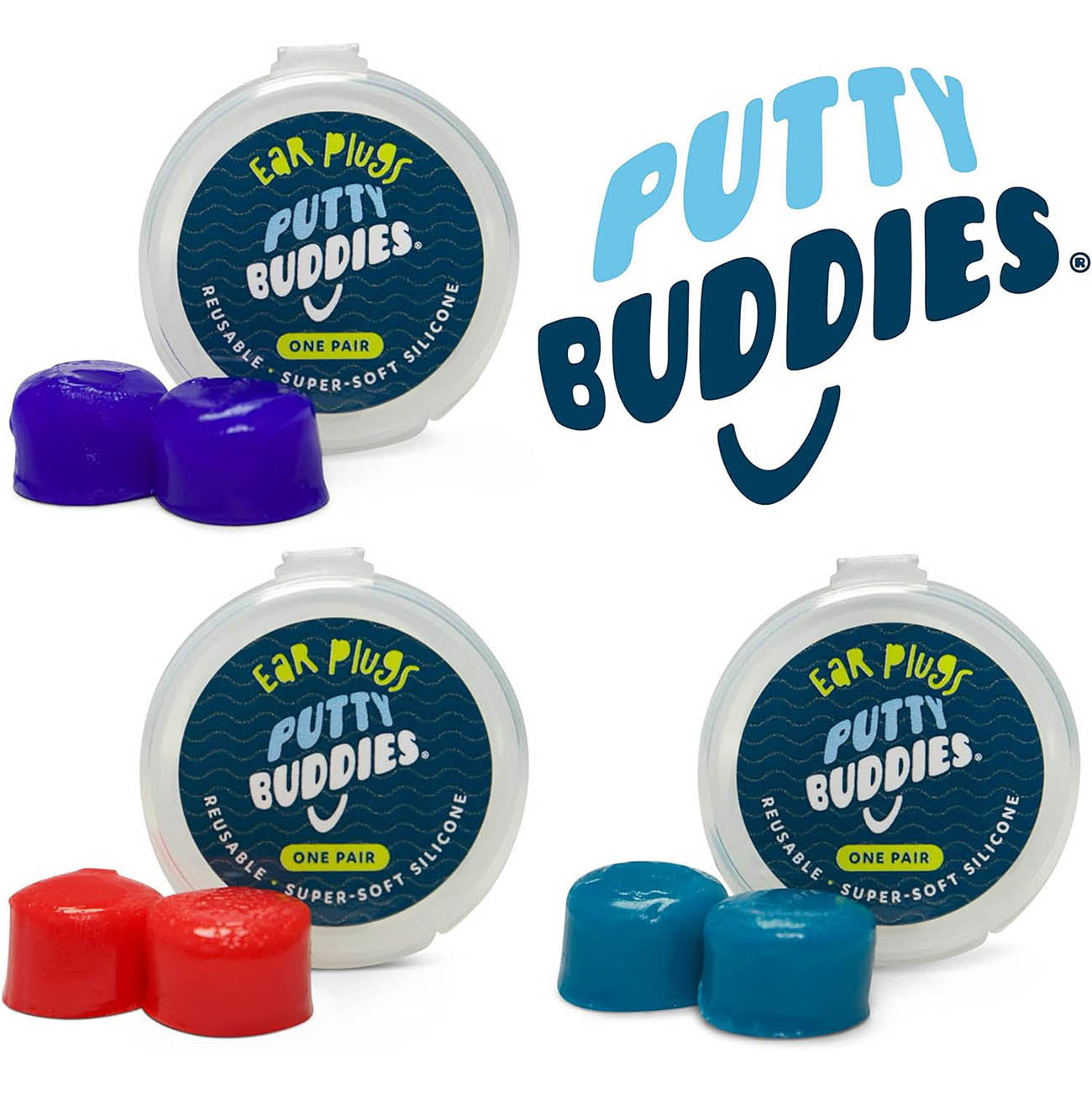Putty Buddies Original Swimming Ear Plugs Blue/Red/Teal - 10 Pairs