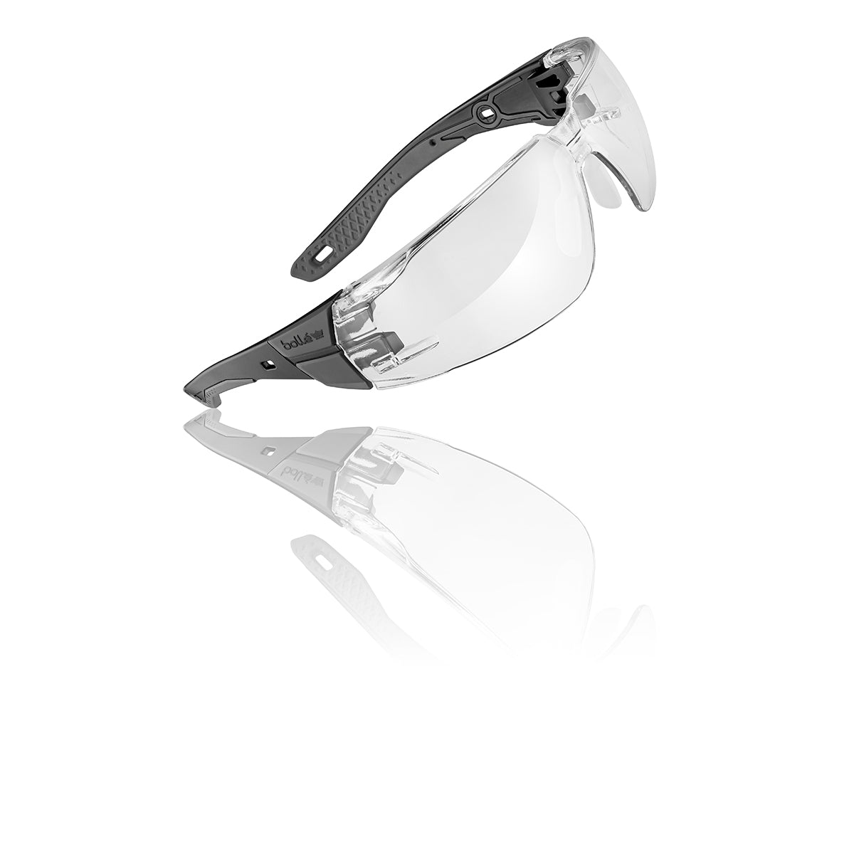 RUSH+ 2.0 Small Clear Lens Safety Glasses by Bolle with Black/Grey Frame