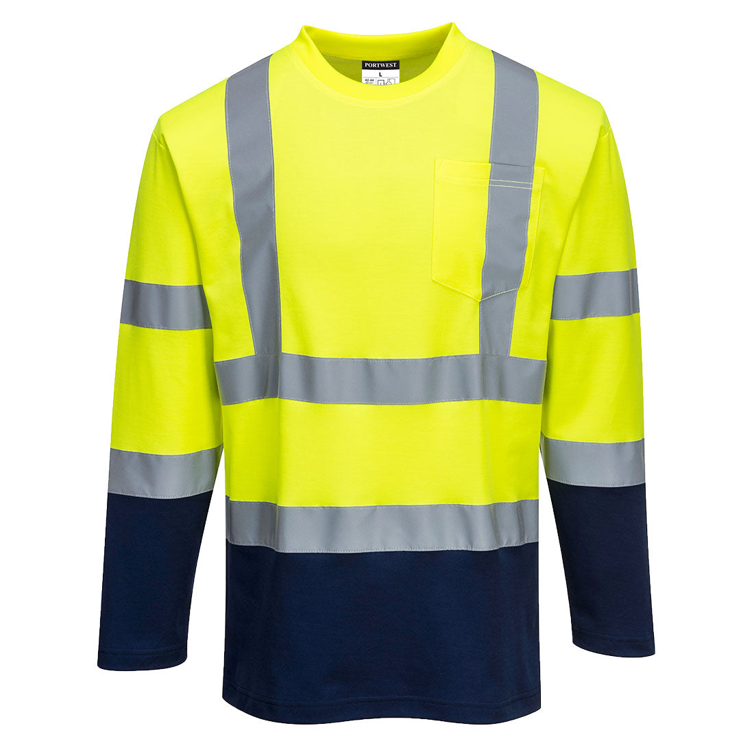 Portwest S280 Hi-Vis Cotton Comfort Contrast T-Shirt Long Sleeve Yellow