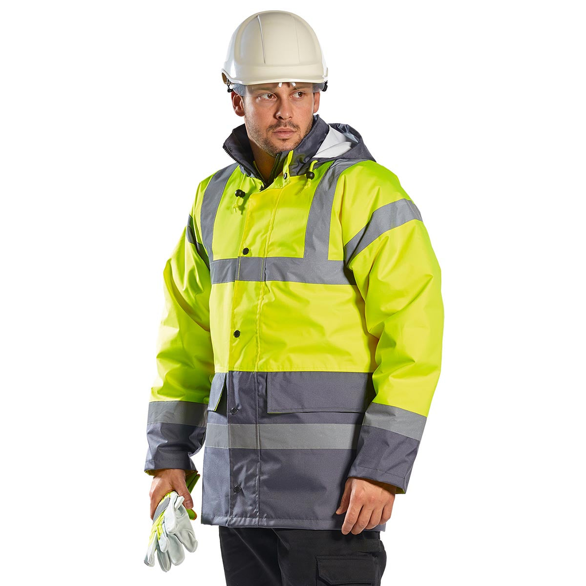 Portwest S466 Hi-Vis Contrast Winter Traffic Jacket - Yellow/Grey 1