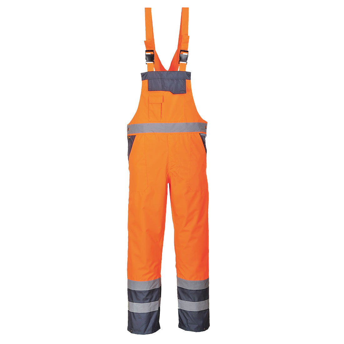 Portwest S488 Hi-Vis Breathable Contrast Rain Bib and Brace Orange/Navy