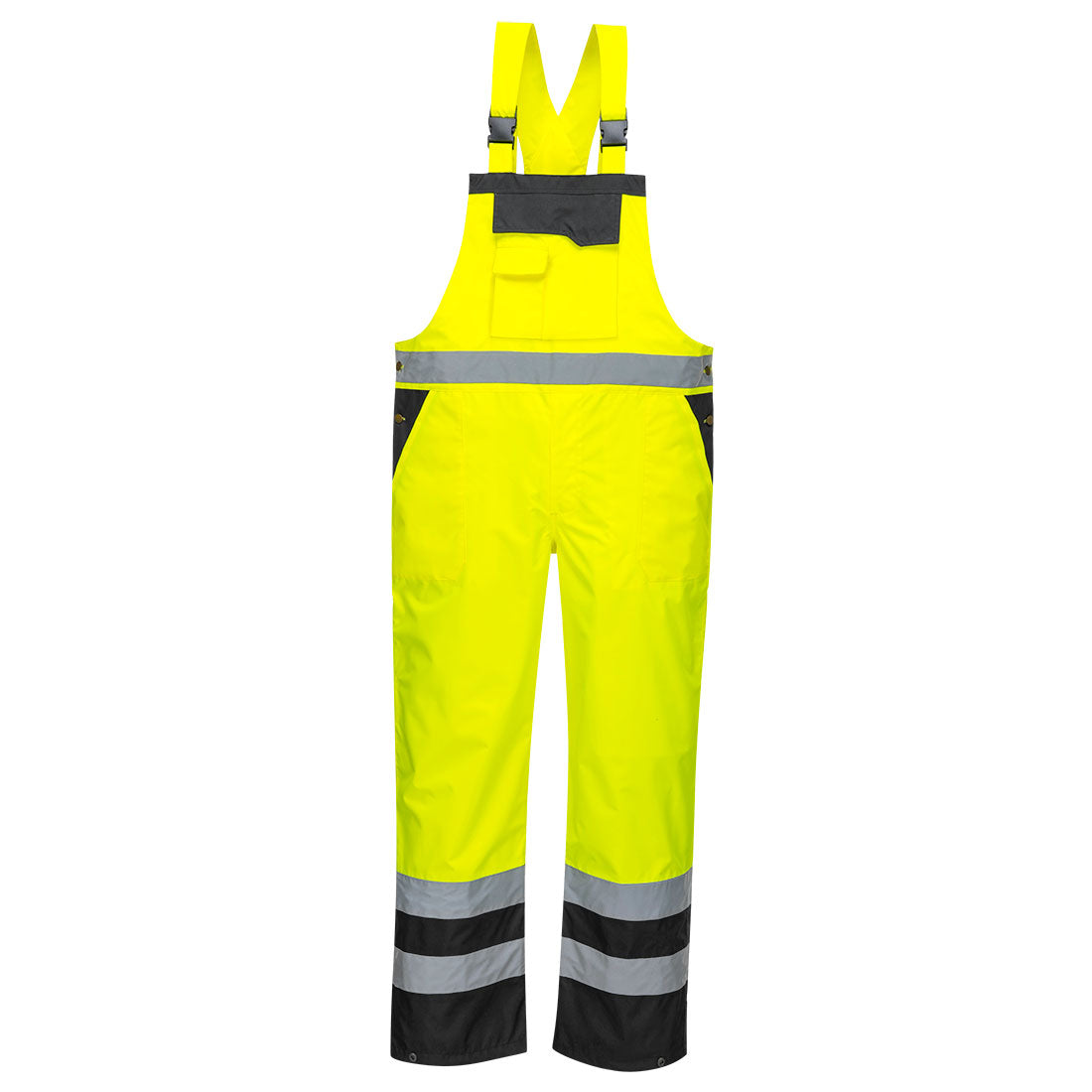 Portwest S488 Hi-Vis Breathable Contrast Rain Bib and Brace Yellow Black