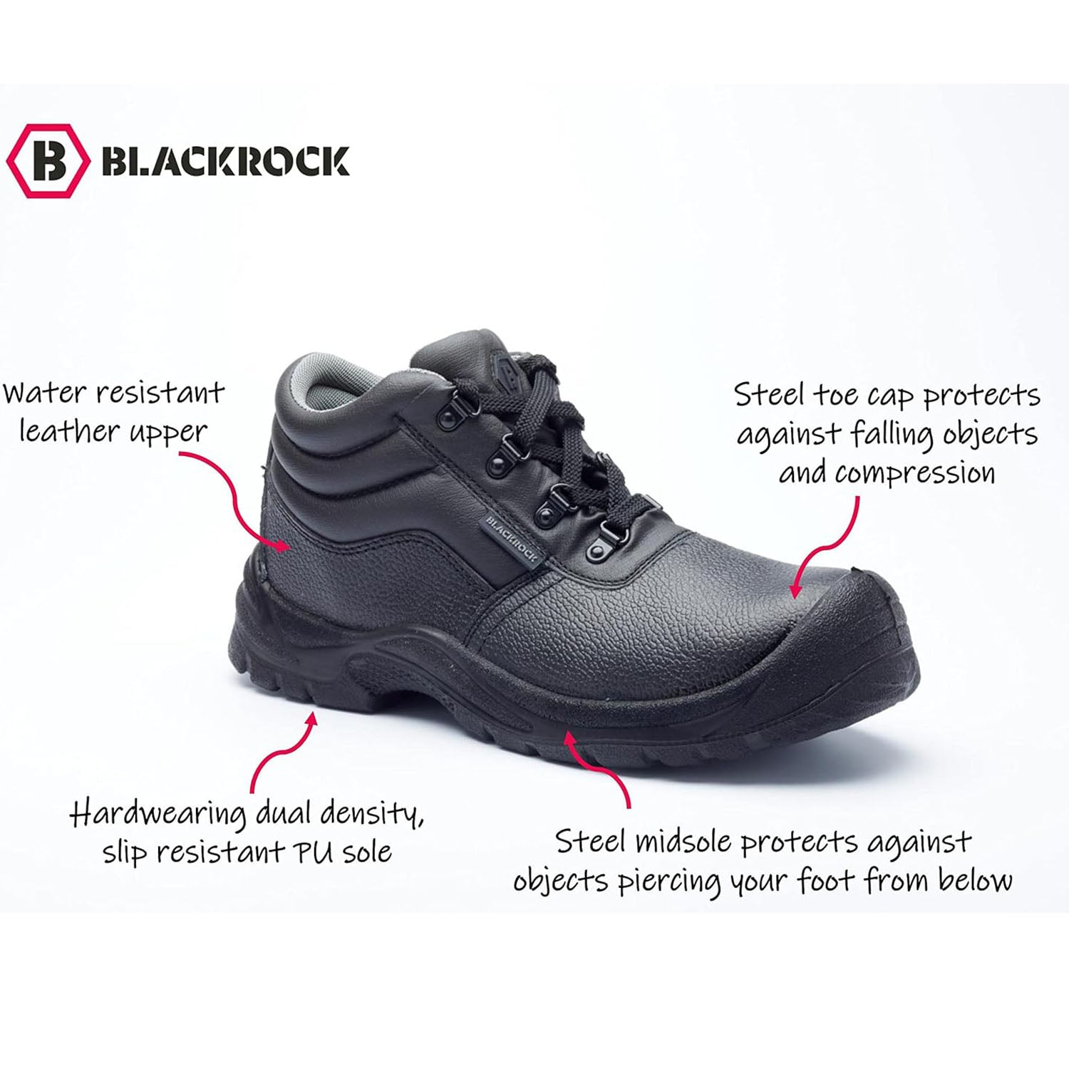 Blackrock Black safety boot with features highlighted