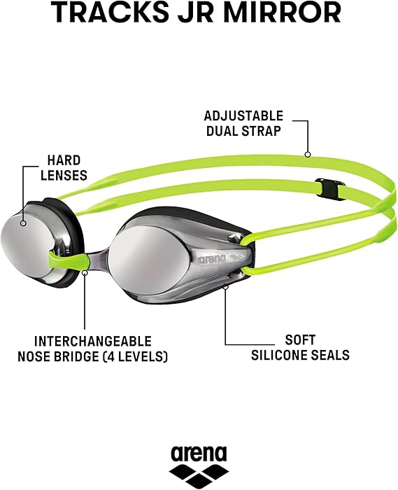 Arena Tracks Mirror Junior Swim Goggles Silver/Black/Yellow