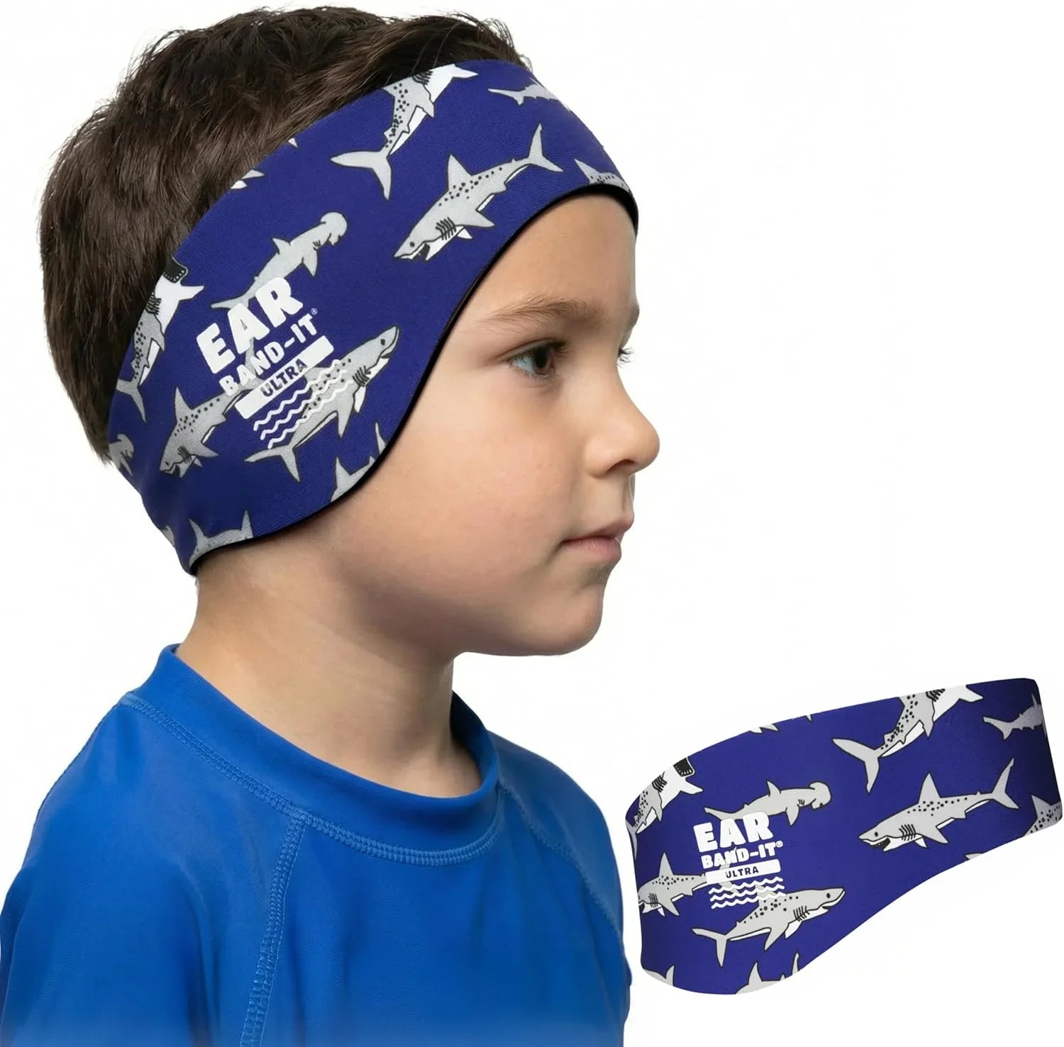 Ear Band-It Ultra Swimming Shark Headband Medium Size with kids