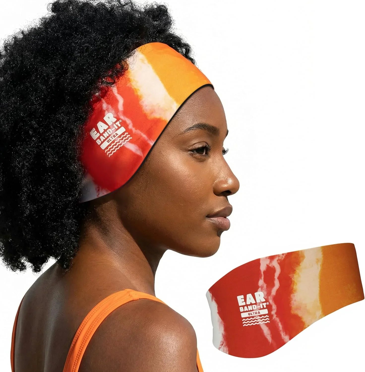 Ear Band it Ultra Tie Dye Orange swimming Headband Large size for adult