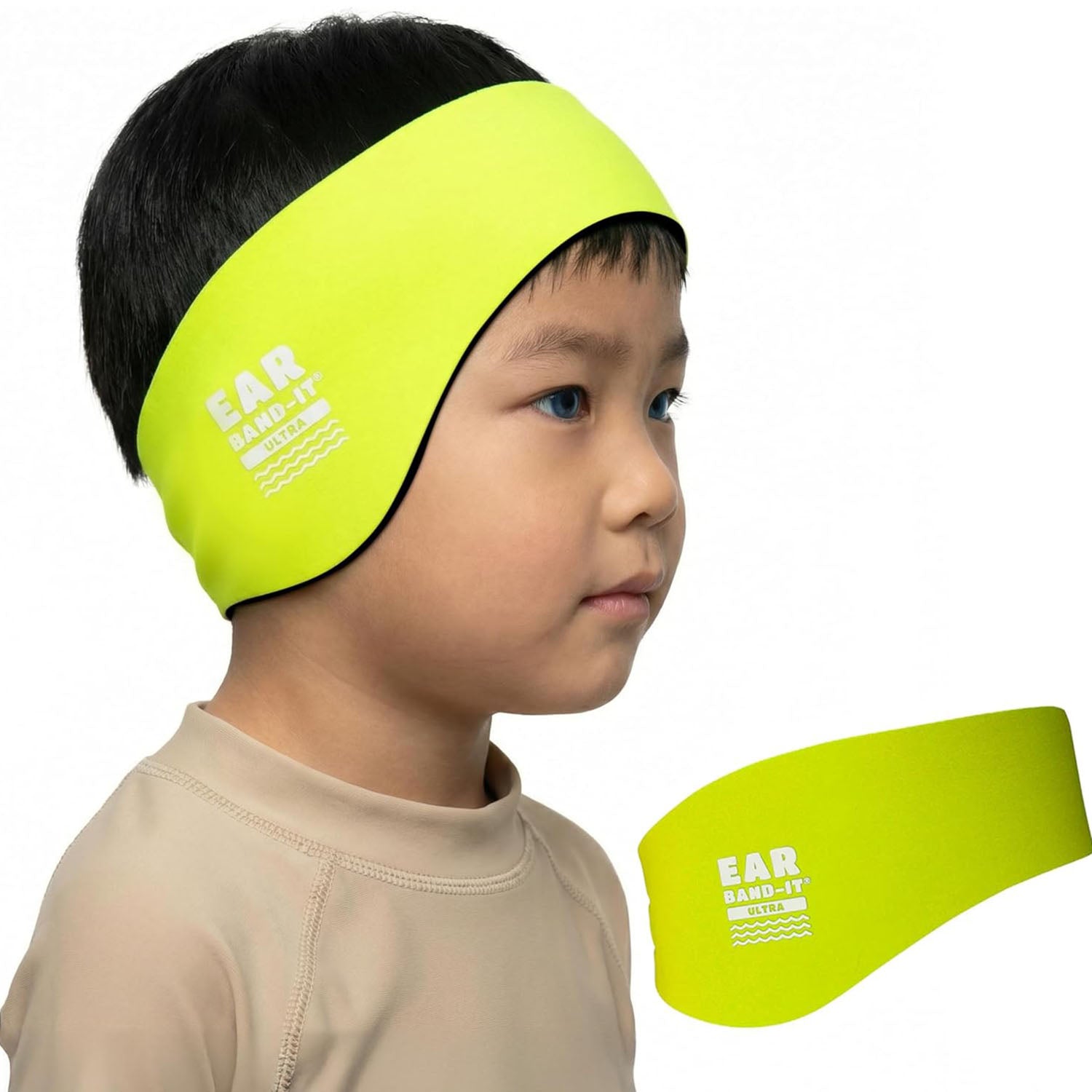 Ear Band-It Ultra Swimming Headband Neon Yellow Medium Size