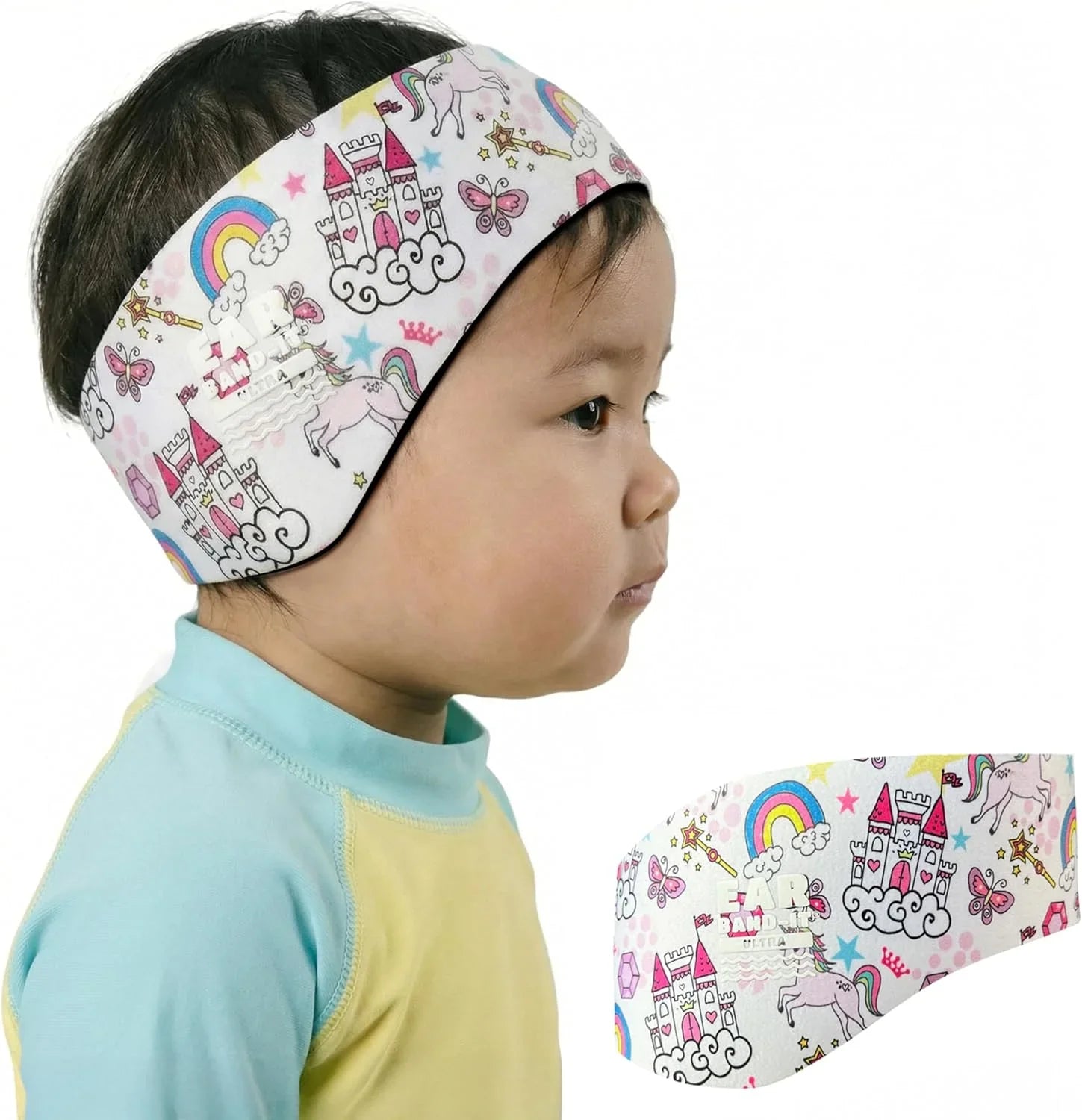 Baby wearing Ear Band it Ultra Swimming headband