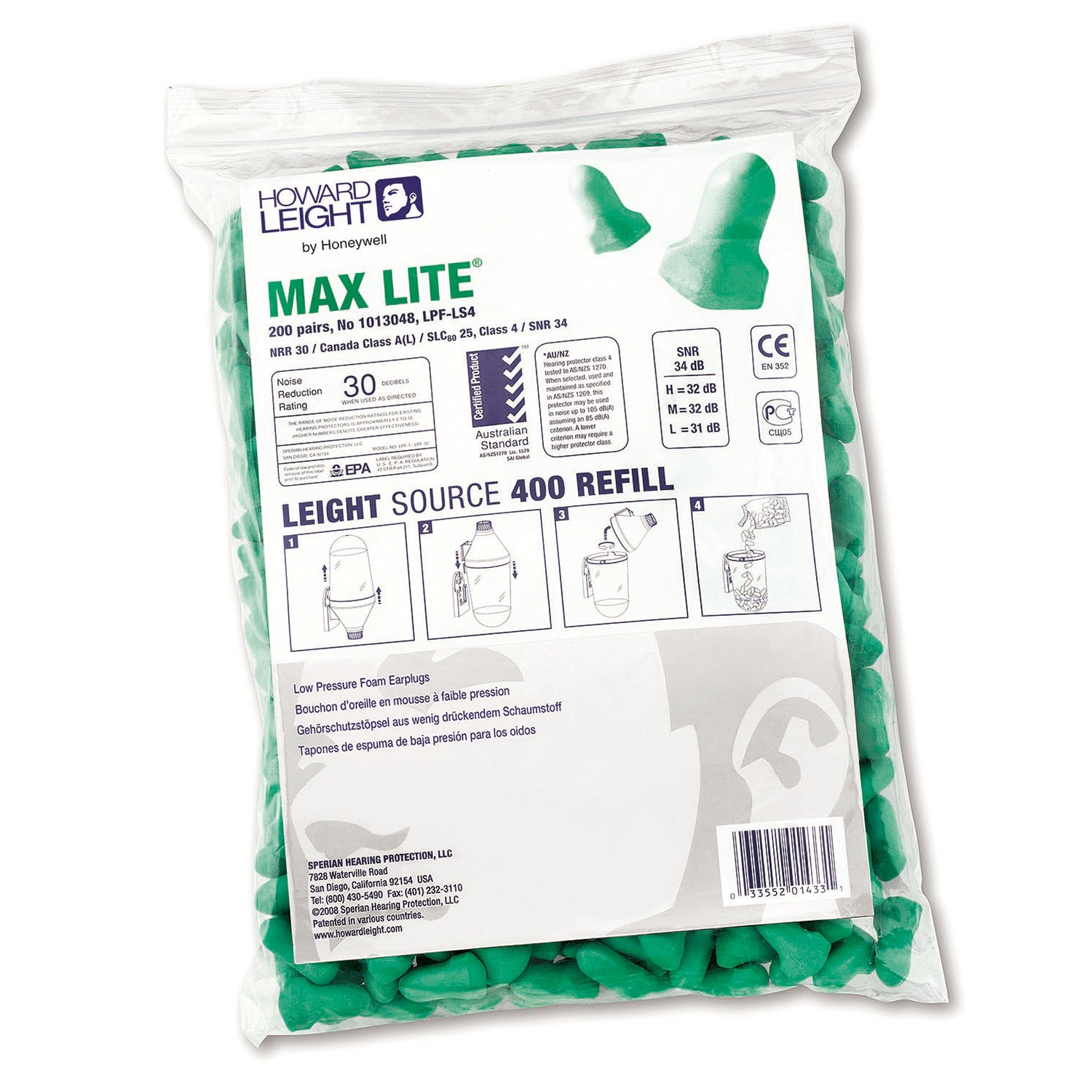 Honeywell Howard Leight Max Lite Earplugs LS400 Refill Pack