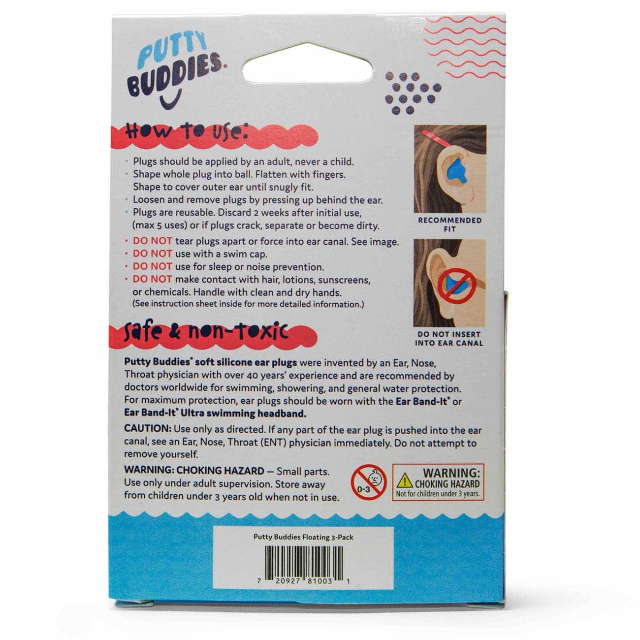 Putty Buddies Floating Swimming Earplugs - 3 Pairs / Pack