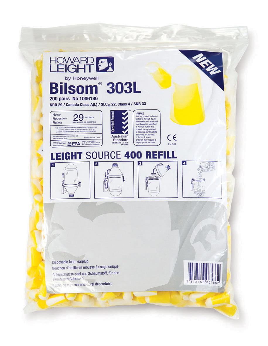 Honeywell Howard Leight 1006186 Bilsom 303L Earplugs Refill Bag 200 pairs