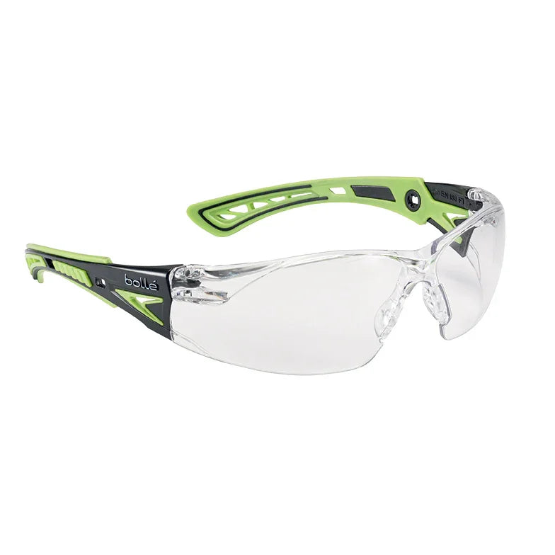 Bolle Safety Glasses bolle RUSH+ RUSHPPSIG - Black/Green Temples Clear Lens