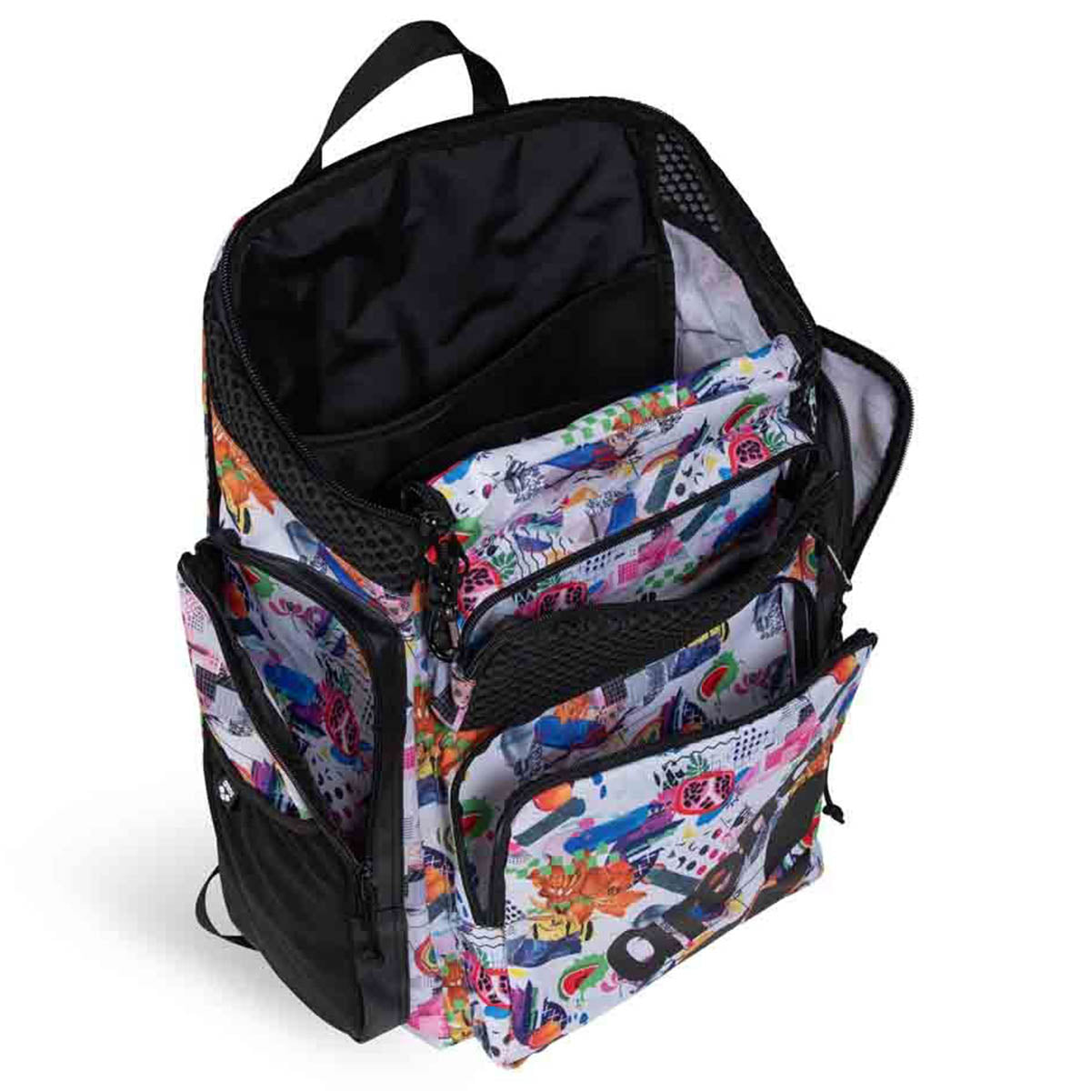 Arena One Go Allover Backpack 45L Collage Side Inside