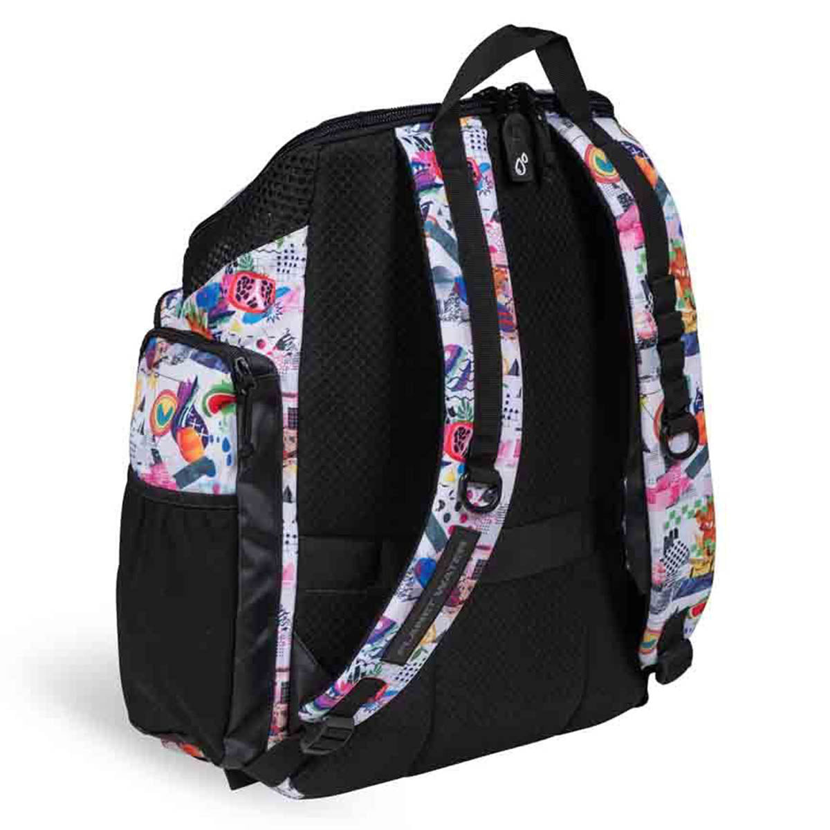 Arena One Go Allover Backpack 45L Collage Side Back