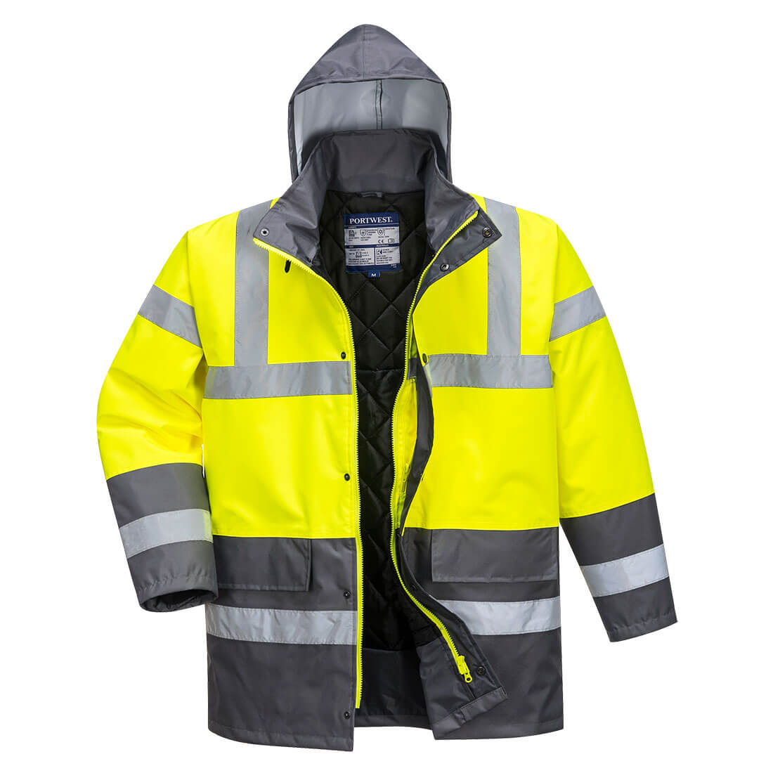 Portwest S466 Hi-Vis Contrast Winter Traffic Jacket - Yellow/Grey