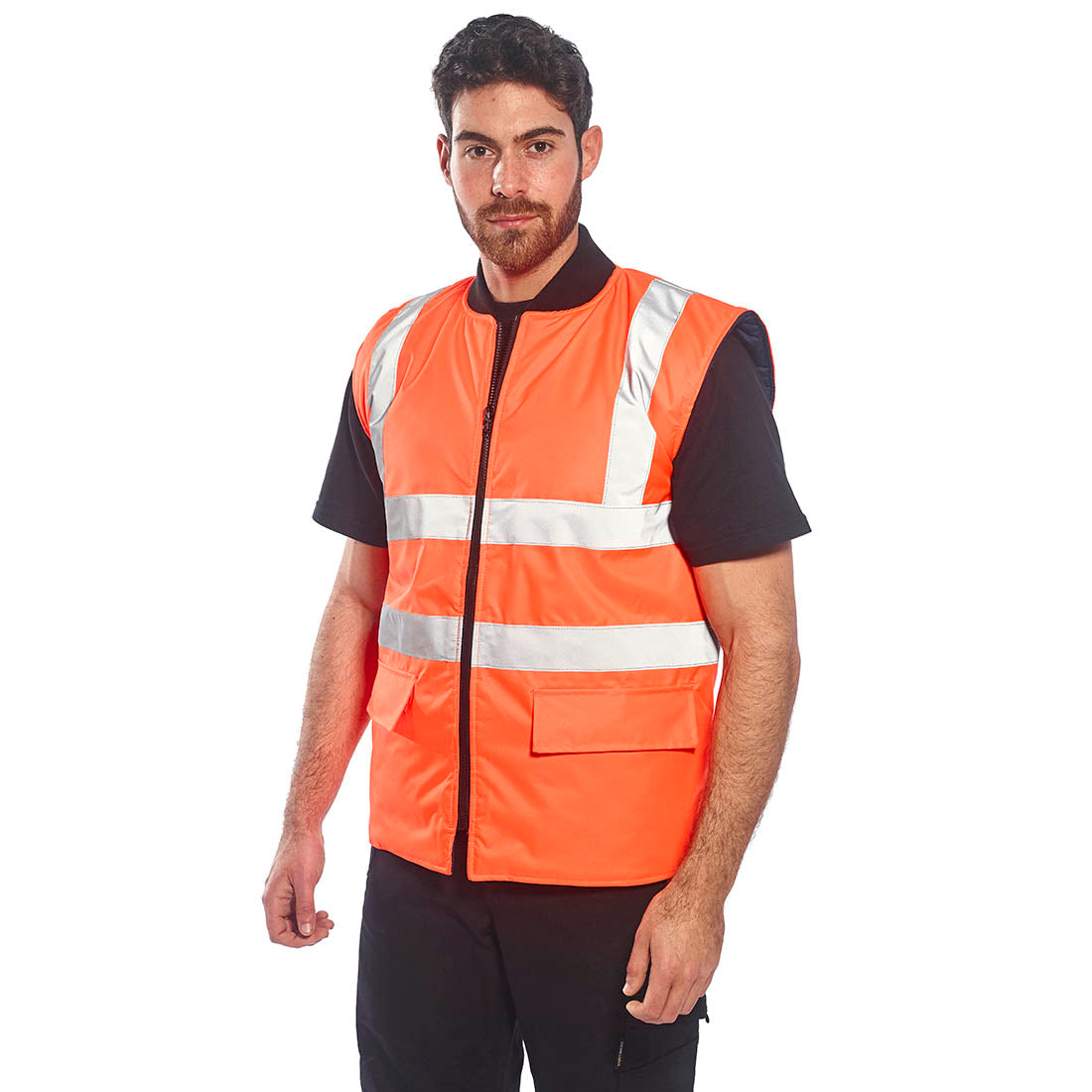 Portwest S469 Hi-Vis Reversible Bodywarmer Orange 1