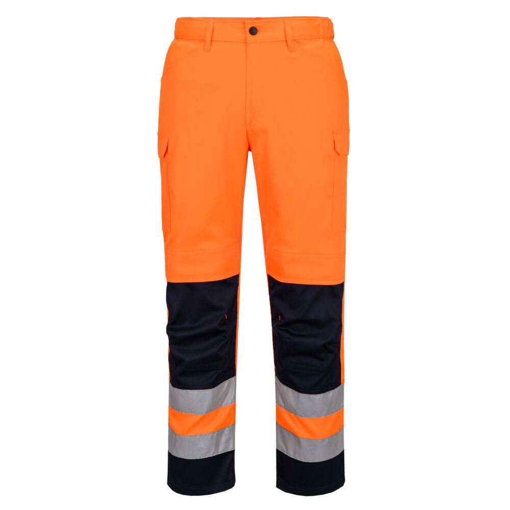 Portwest T143 Hi-Vis Mesh Panel Trousers Orange Navy 