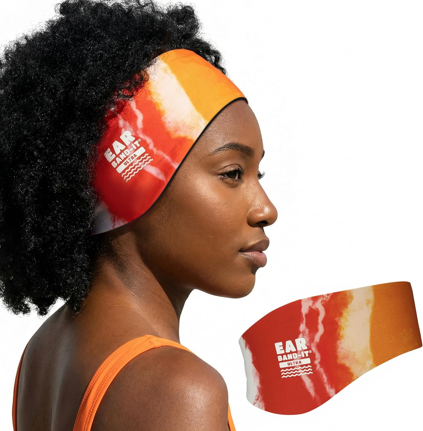 Ear Band it Ultra Tie Dye Orange swimming Headband Large size for adult