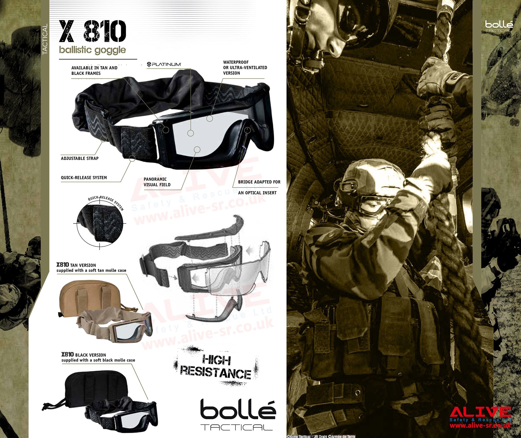Bolle Tactical X810 Ballistic Goggles - Sand