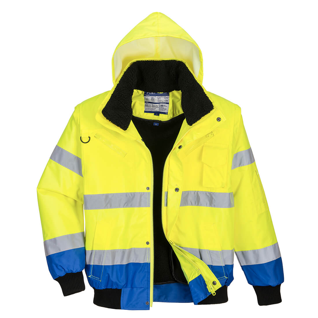 Portwest C465 Hi-Vis Contrast Bomber Jacket - Yellow/Royal