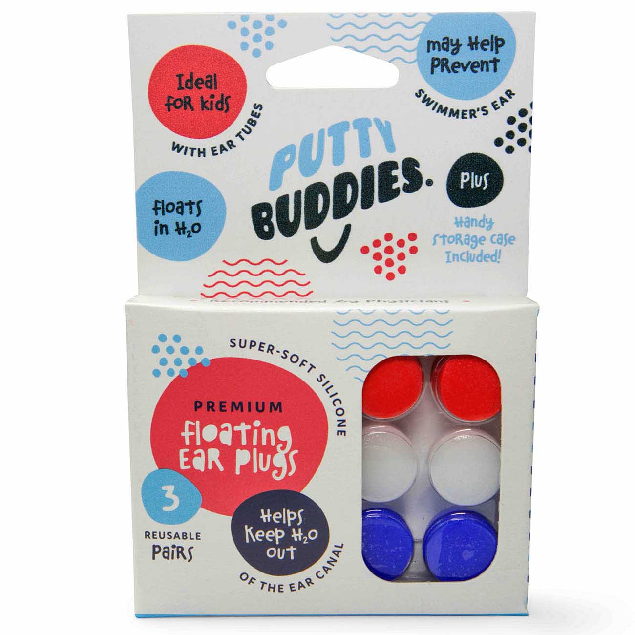 Putty Buddies FLoating swimming earplugs - Blue White Red