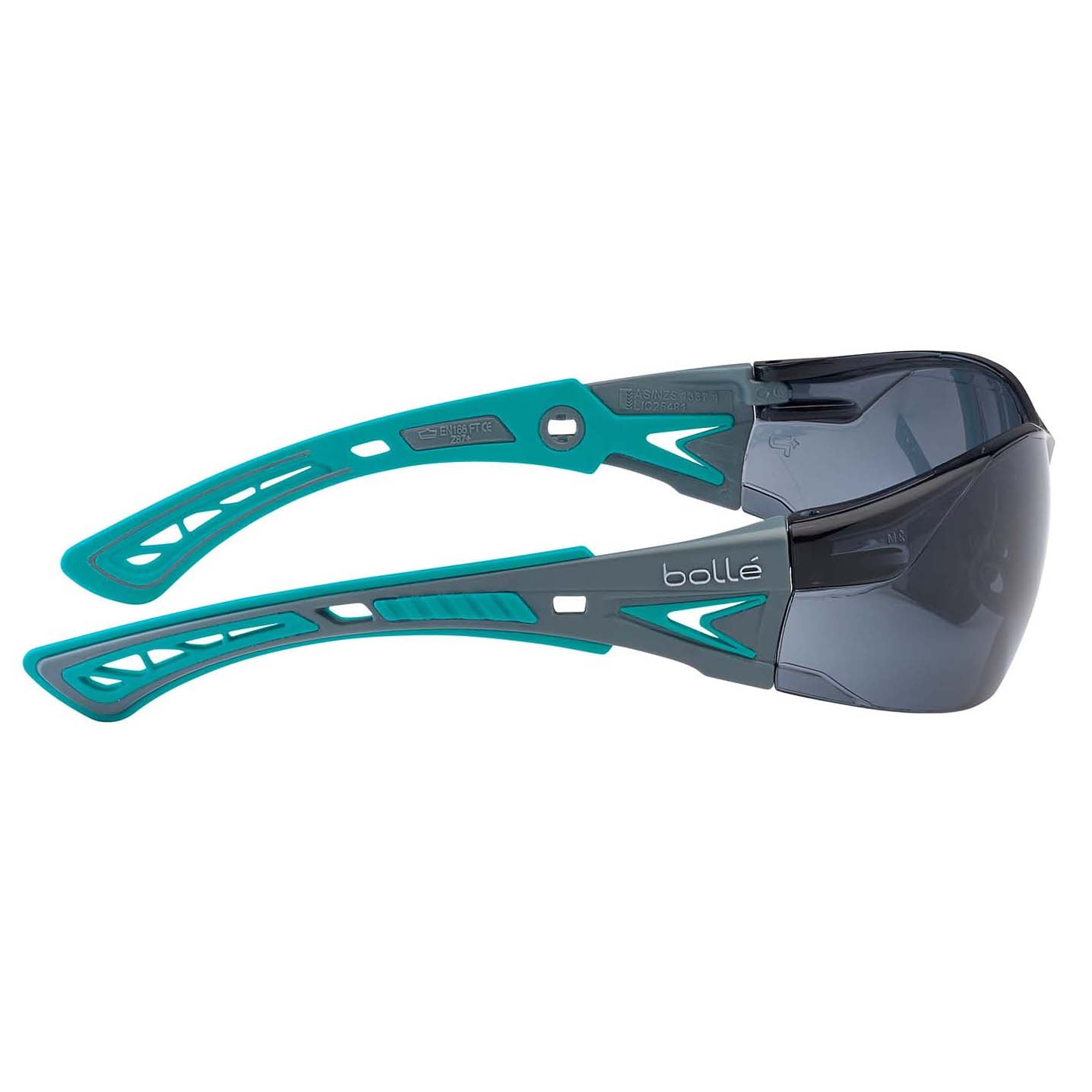 Bolle RUSH+ Small BL-RUSHPSPSFG Safety Glasses Grey/Green Temples Smoke Lens