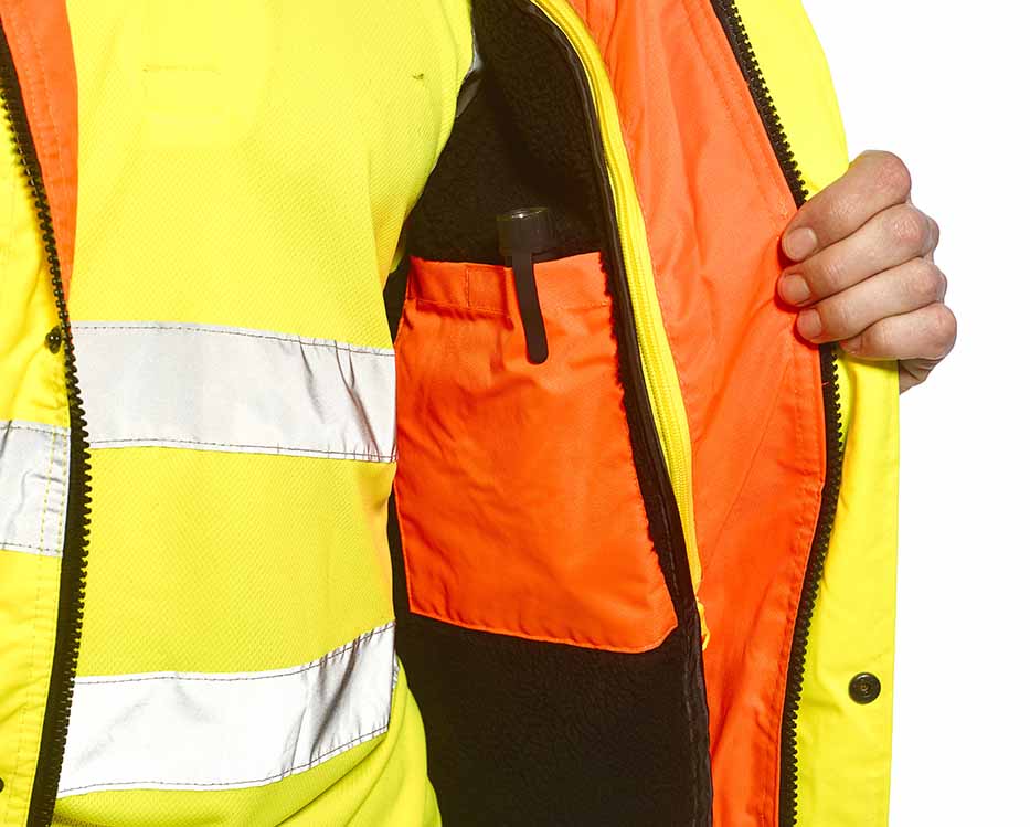 Portwest S464 Hi-Vis Contrast Winter Bomber Jacket Yellow Detail