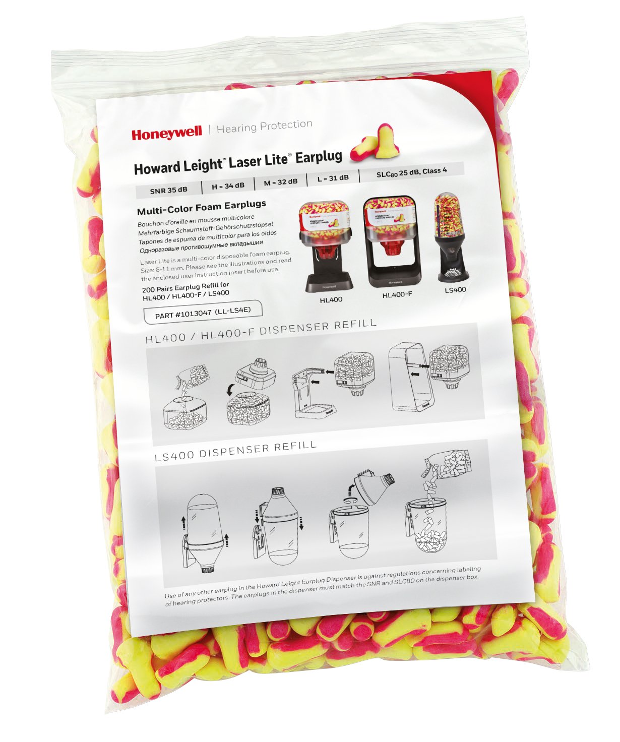 Honeywell Howard Leight Laser Lite Earplugs Refill bags SNR 35 dB 200 Pairs