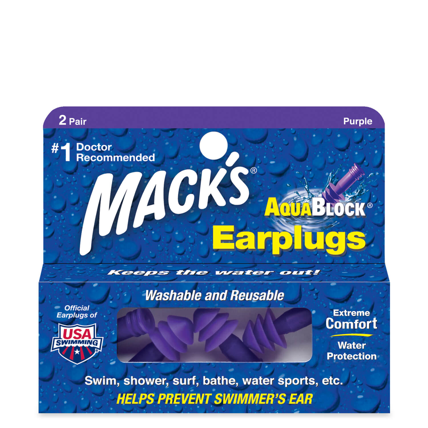 Mack's Aqua Block® Purple Ear Plugs 2 Pairs