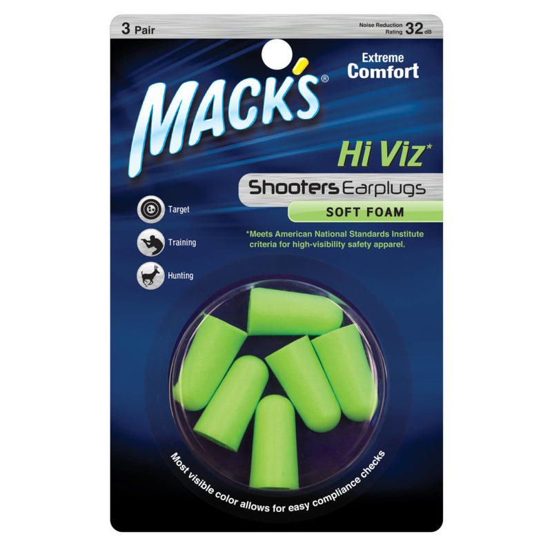 Mack's Shooters Hi Viz Soft Foam Ear Plugs 3 Pairs